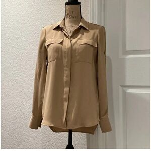 White House Black Market Tan Button-Up Blouse. Size: 2